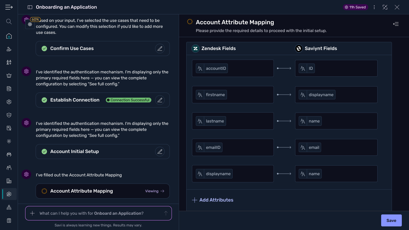 Account attribute mapping between Zendesk and Saviynt fields